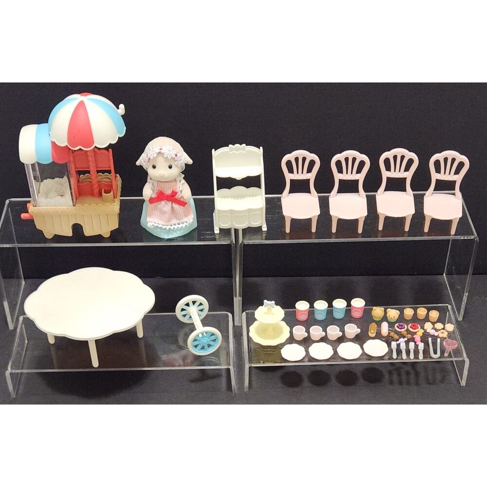 Calico Critters Sylvanian Families Pastry/ Popcorn Cart And Coffee/ Cake Table
